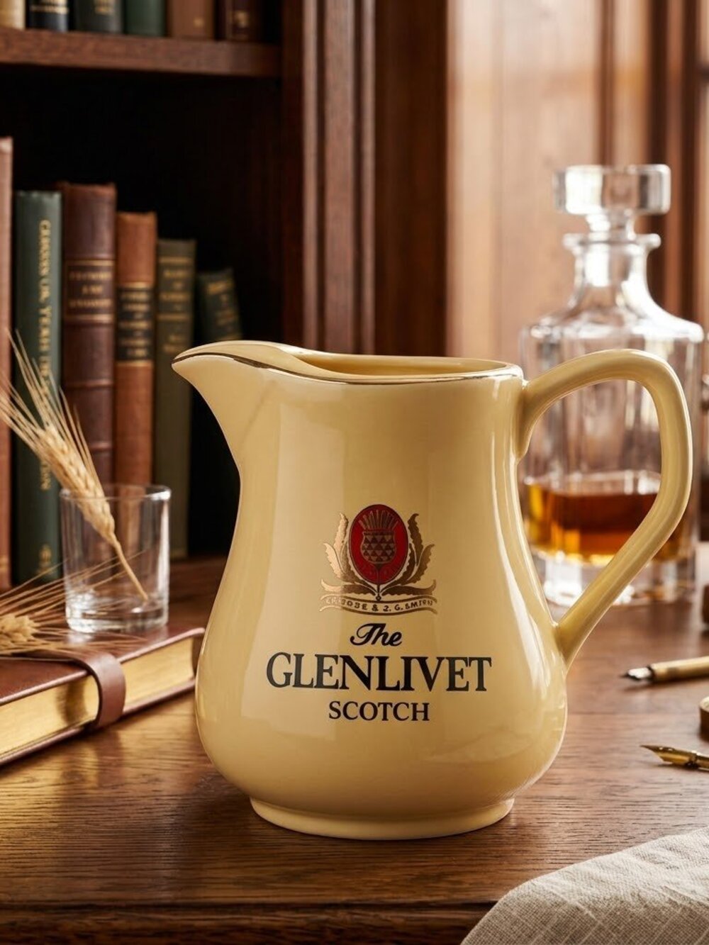 Vintage Glenlivet Scotch Whiskey Pitcher Gold Ceramic Pitcher LIMITED EDITION